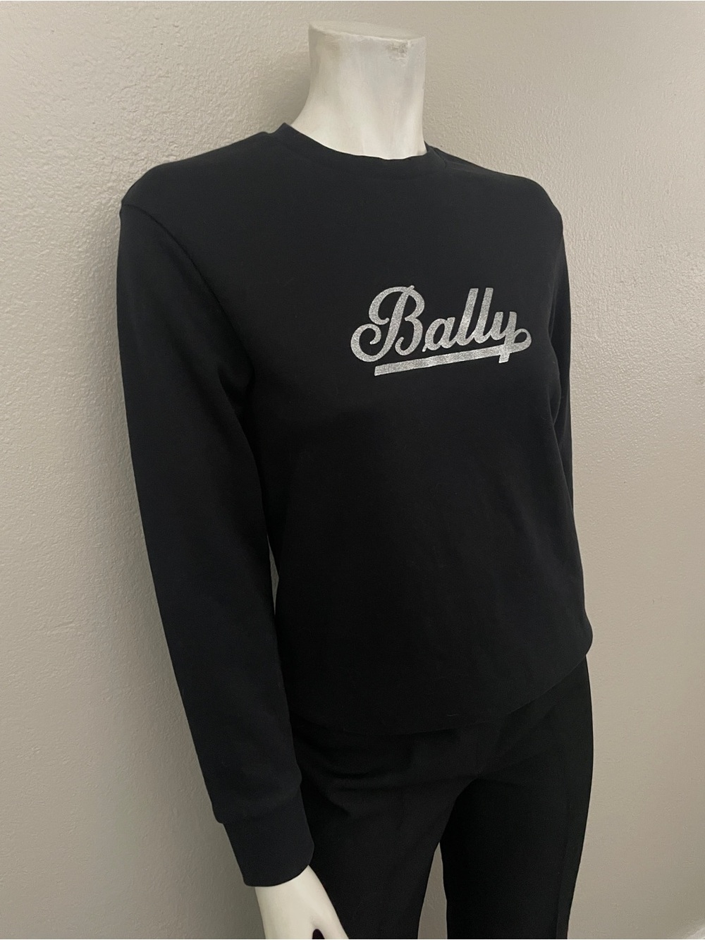 Bally Black Crewneck with Silver Script Logo